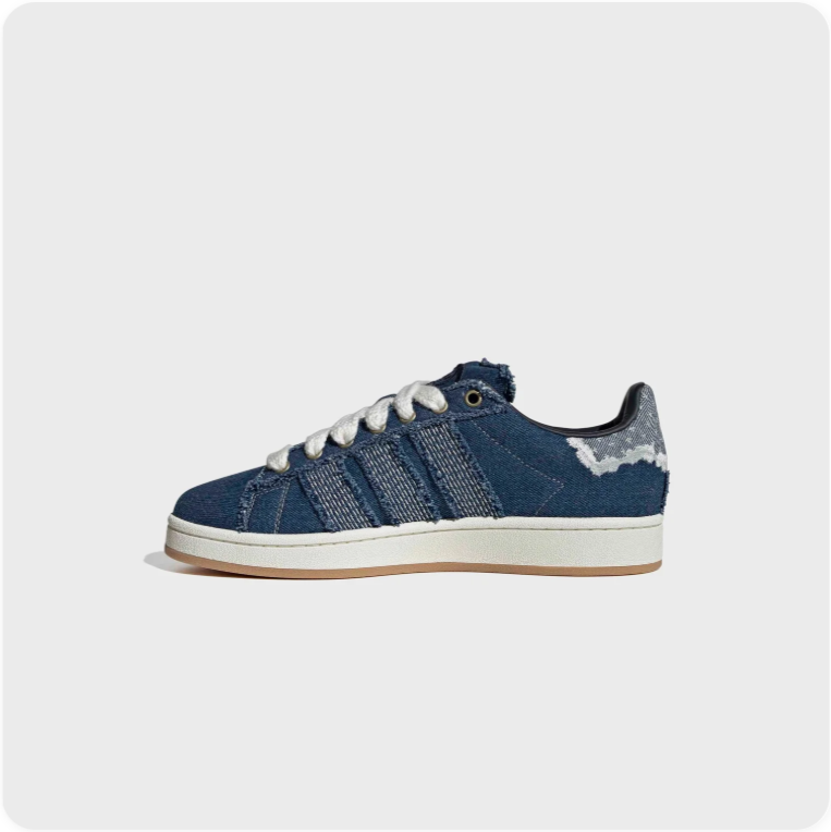 Adidas Campus 00s Distressed Denim Blue - side view showing frayed edges