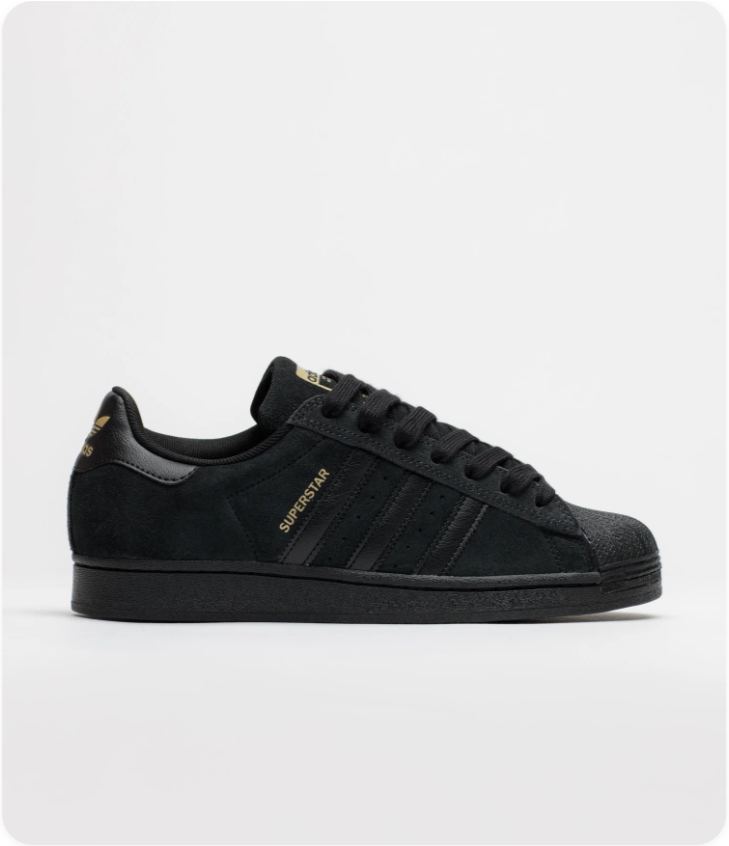 Adidas Superstar Triple Black Suede - side profile view