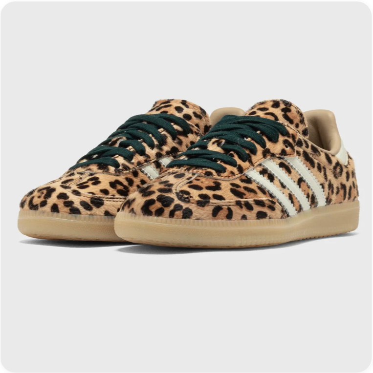 Adidas Samba Leopard Print Sneakers – Green Laces & Gum Sole