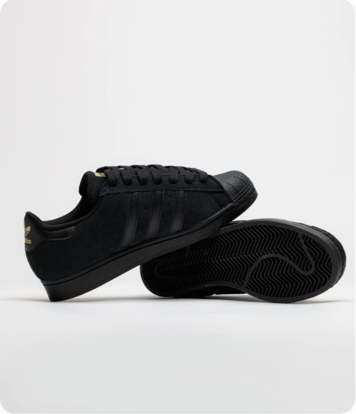Adidas Superstar Sneakers – Triple Black Suede & Gold