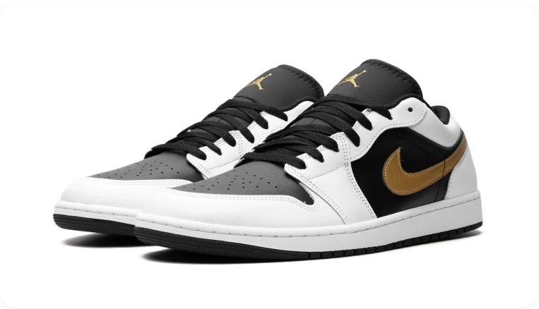 Air Jordan 1 Low – White / Black / Grey / Metallic Gold