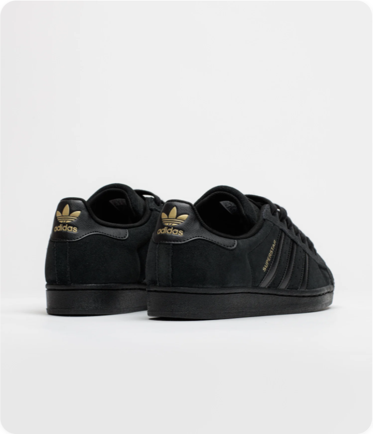 Adidas Superstar Sneakers – Triple Black Suede & Gold