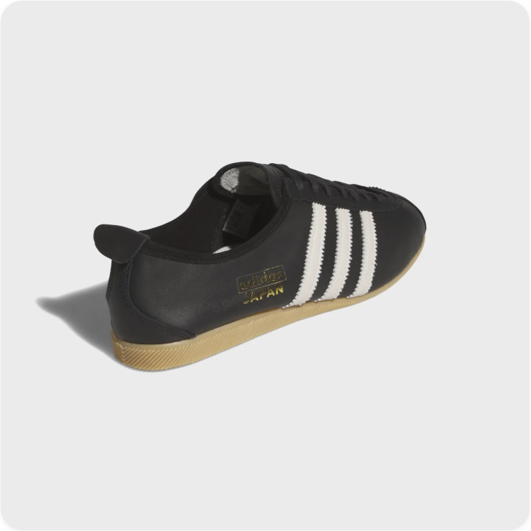 Adidas Japan Black Leather - rear three-quarter view showing heel and gum sole
