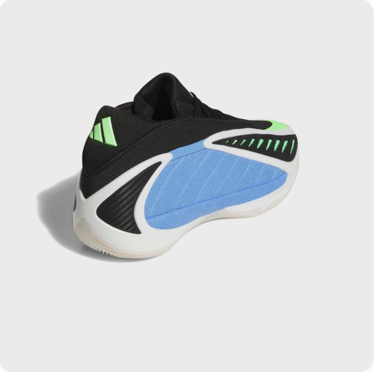 Adidas AE 1 Black Blue Neon Green - rear three-quarter view showing neon green 3-Stripes heel badge