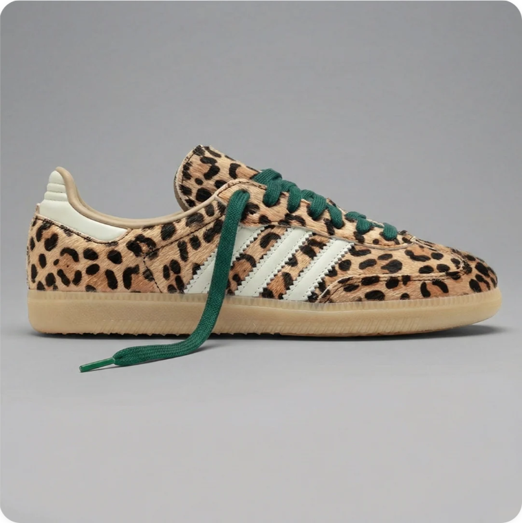 Adidas Samba Leopard Print Sneakers – Green Laces & Gum Sole